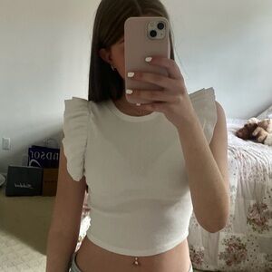 Zara White Ruffled Sleeve Top